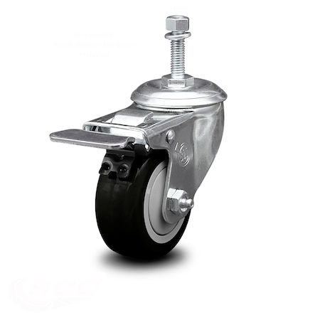 Service Caster 3 Inch Black Polyurethane Swivel 10mm Stem Caster with Total Lock Brake SCC SCC-TSTTL20S314-PPUB-BLK-M1015
